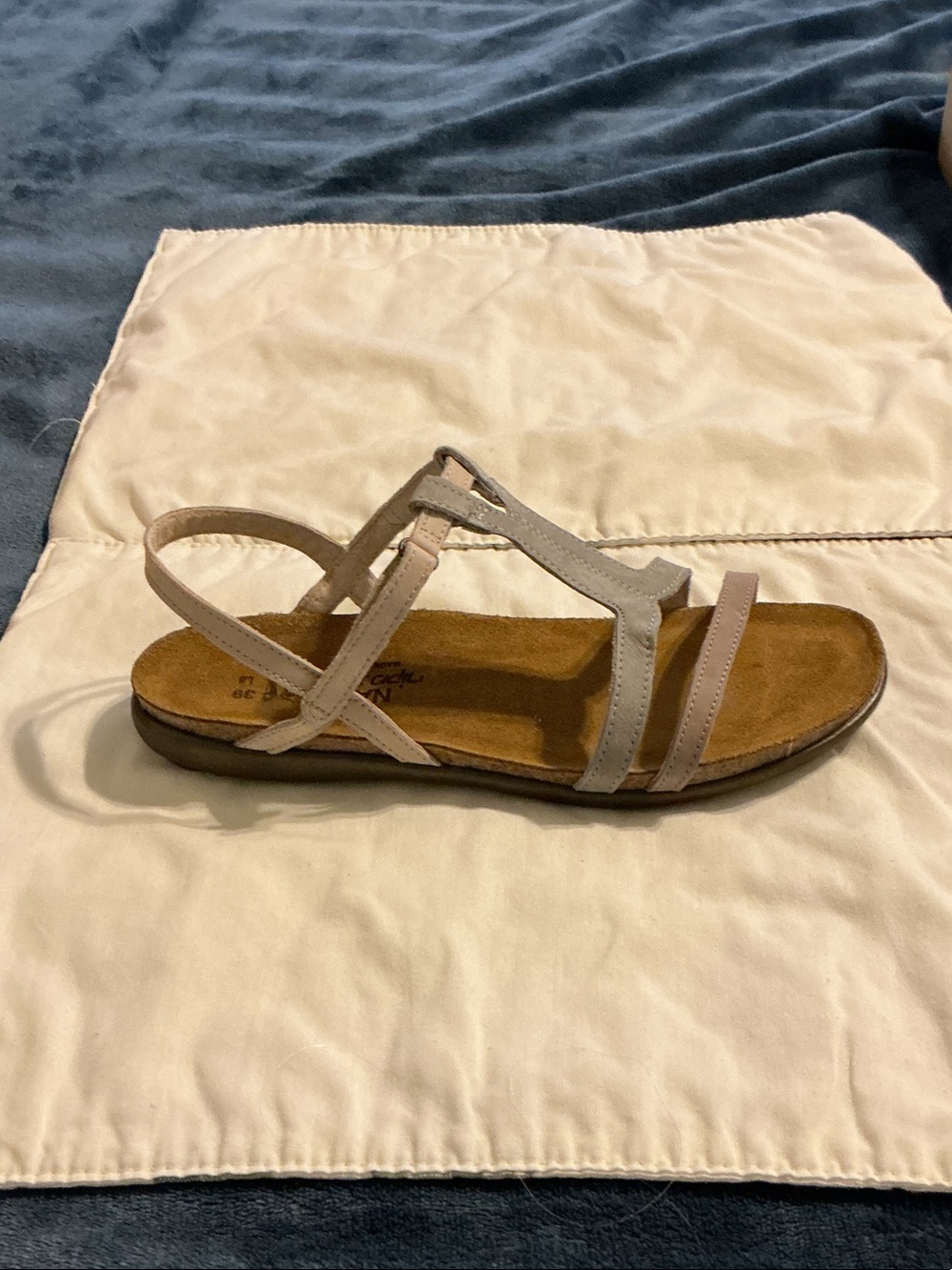 Naot Two-Tone Strappy Slingback Sandal in Beige and Light Pink